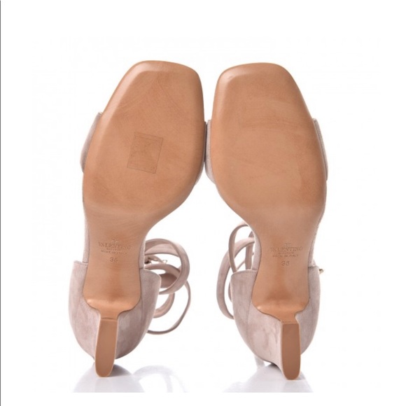 VALENTINO Suede Caged Ankle Strap Sandals in Camel Rose - Picture 4 of 8